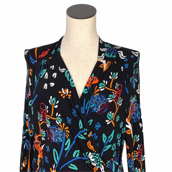 Desigual Bridie Womens L Floral Mock Wrap Dress Black Rayon Spandex Long Sleeve - Picture 5 of 10